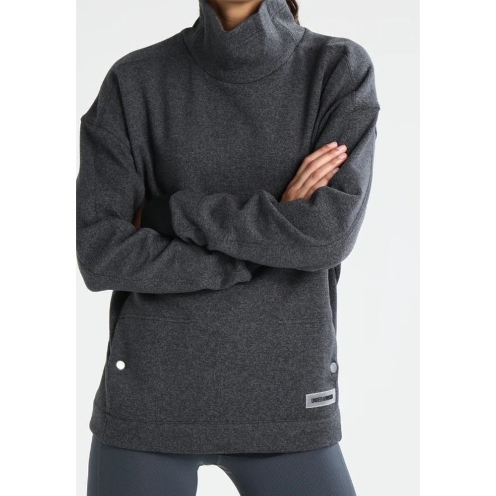 Under Armour ColdGear Womens Funnel Neck Snap Pocket Sweatshirt Gray Small